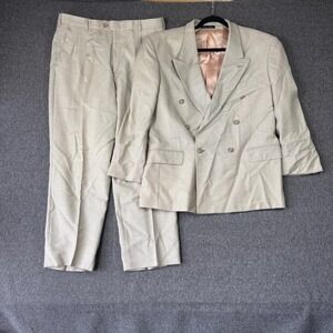 Zeidler & Zeidler Mens 42R Wool Suit Tan Micro Check Double Breasted 36X28